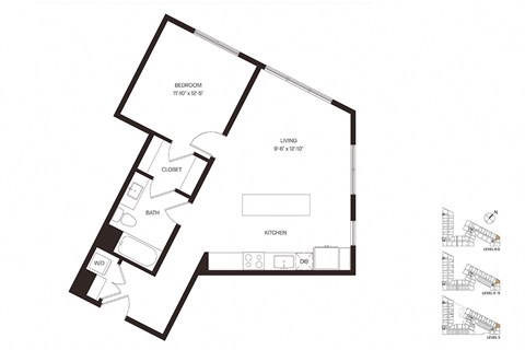 Floor plan for 1 bed, 1 bath, 832 sqft